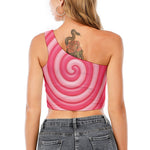 Pink Swirl Lollipop Print One Shoulder Crop Top