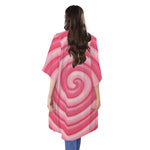 Pink Swirl Lollipop Print Open Front Beach Cover Up
