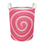 Pink Swirl Lollipop Print Round Laundry Basket