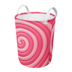 Pink Swirl Lollipop Print Round Laundry Basket