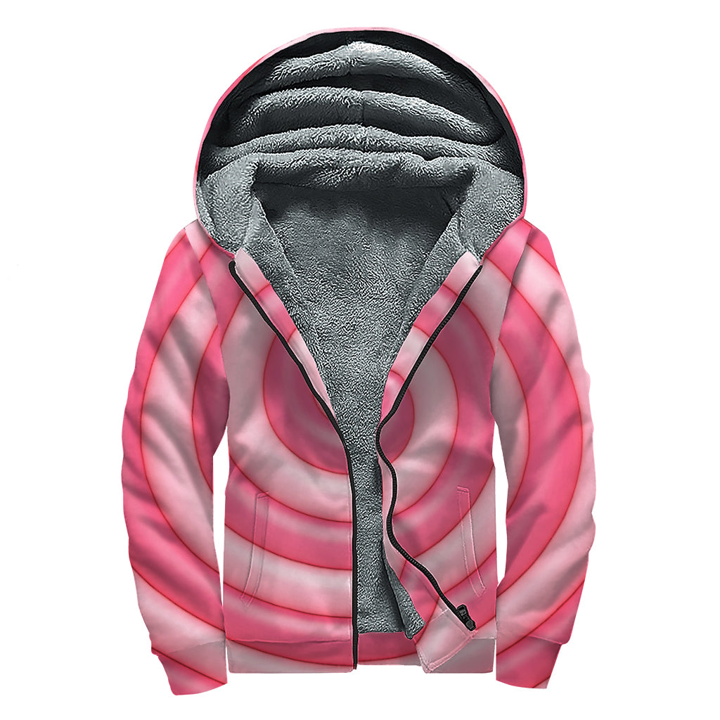 Pink Swirl Lollipop Print Sherpa Lined Zip Up Hoodie