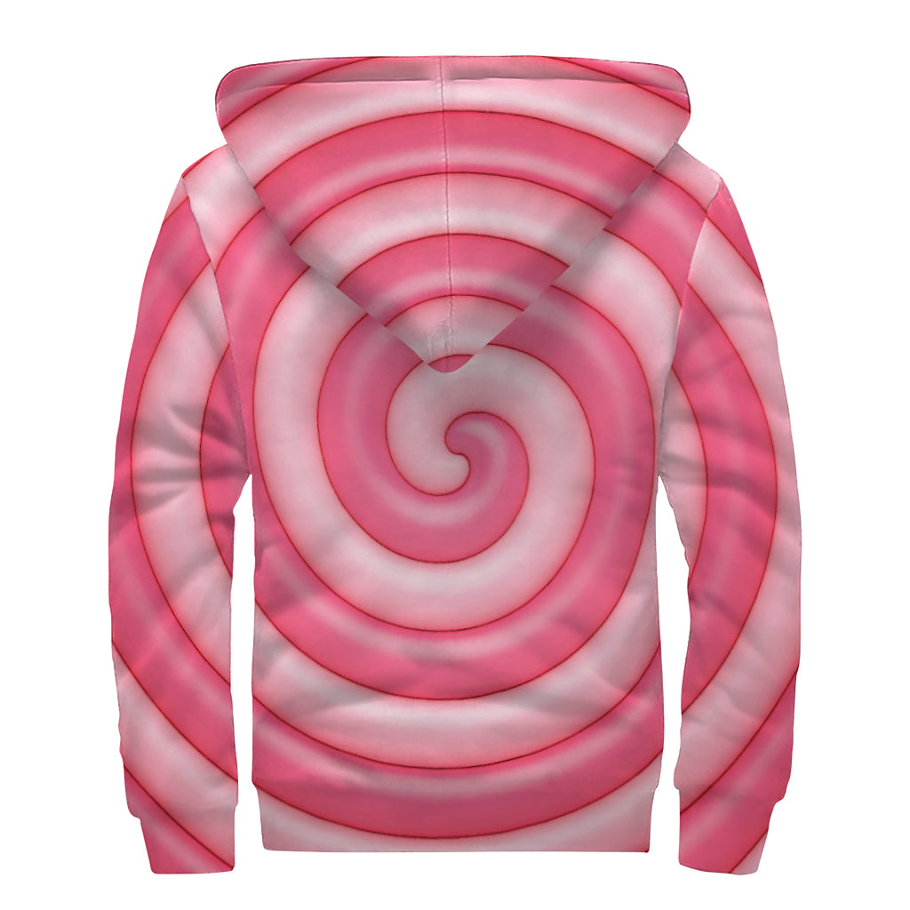 Pink Swirl Lollipop Print Sherpa Lined Zip Up Hoodie