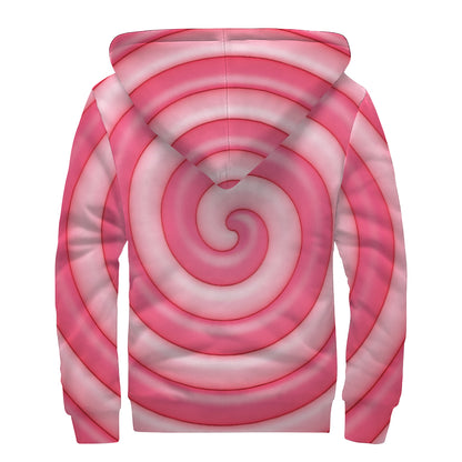 Pink Swirl Lollipop Print Sherpa Lined Zip Up Hoodie