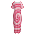 Pink Swirl Lollipop Print Short Sleeve Long Nightdress