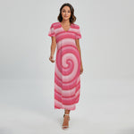 Pink Swirl Lollipop Print Short Sleeve Maxi Dress