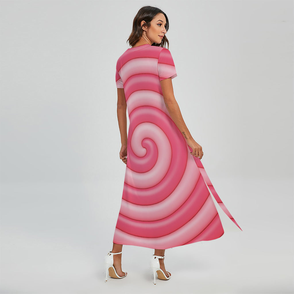 Pink Swirl Lollipop Print Short Sleeve Maxi Dress