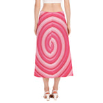 Pink Swirl Lollipop Print Side Slit Midi Skirt