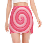 Pink Swirl Lollipop Print Side Slit Mini Skirt