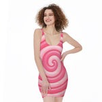 Pink Swirl Lollipop Print Sleeveless Bodycon Dress