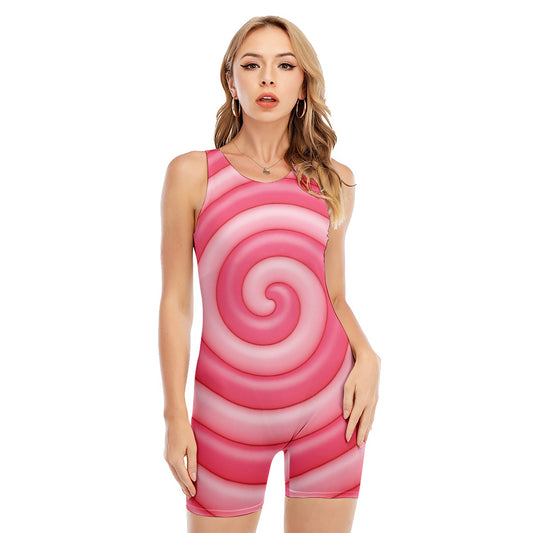 Pink Swirl Lollipop Print Sleeveless One Piece Swimsuit