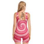 Pink Swirl Lollipop Print Sleeveless One Piece Swimsuit