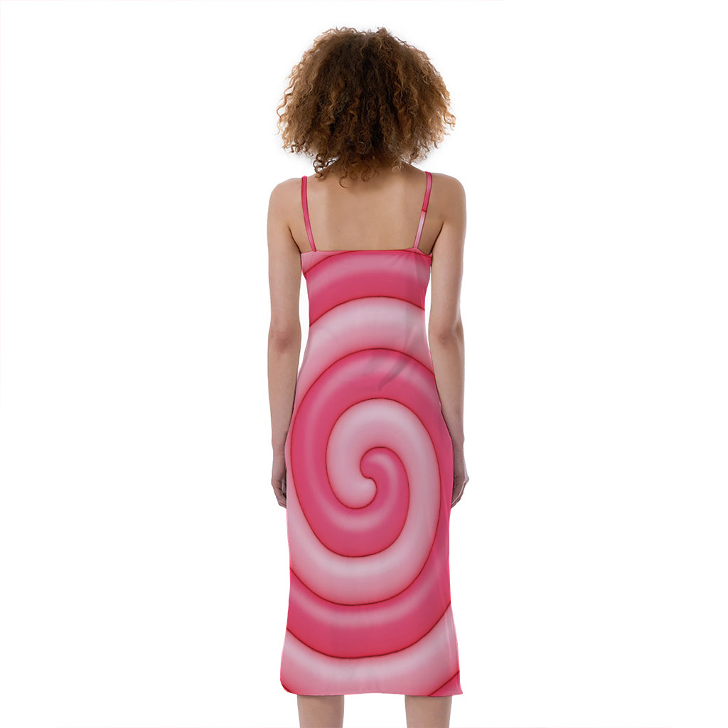 Pink Swirl Lollipop Print Slim Fit Midi Cami Dress