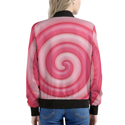Pink Swirl Lollipop Print Women's Bomber Jacket