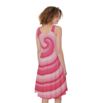 Pink Swirl Lollipop Print Women's Sleeveless Dress
