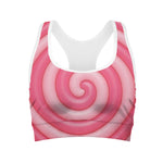 Pink Swirl Lollipop Print Women's Sports Bra