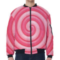 Pink Swirl Lollipop Print Zip Sleeve Bomber Jacket