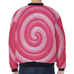 Pink Swirl Lollipop Print Zip Sleeve Bomber Jacket