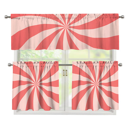 Pink Swirl Print 3 Piece Kitchen Curtains