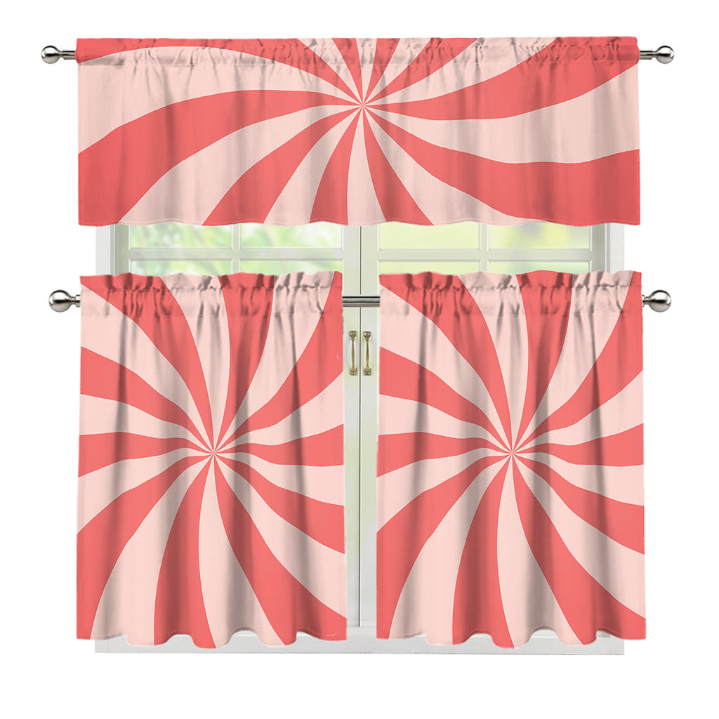 Pink Swirl Print 3 Piece Kitchen Curtains
