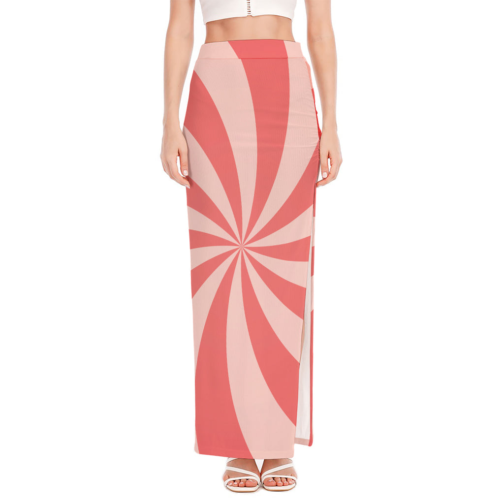 Pink Swirl Print High Slit Maxi Skirt
