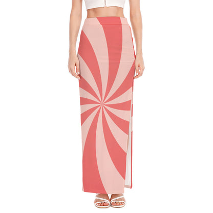 Pink Swirl Print High Slit Maxi Skirt
