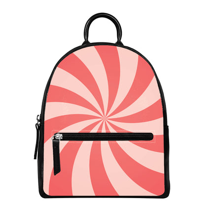 Pink Swirl Print Leather Backpack