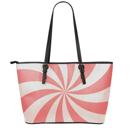Pink Swirl Print Leather Tote Bag