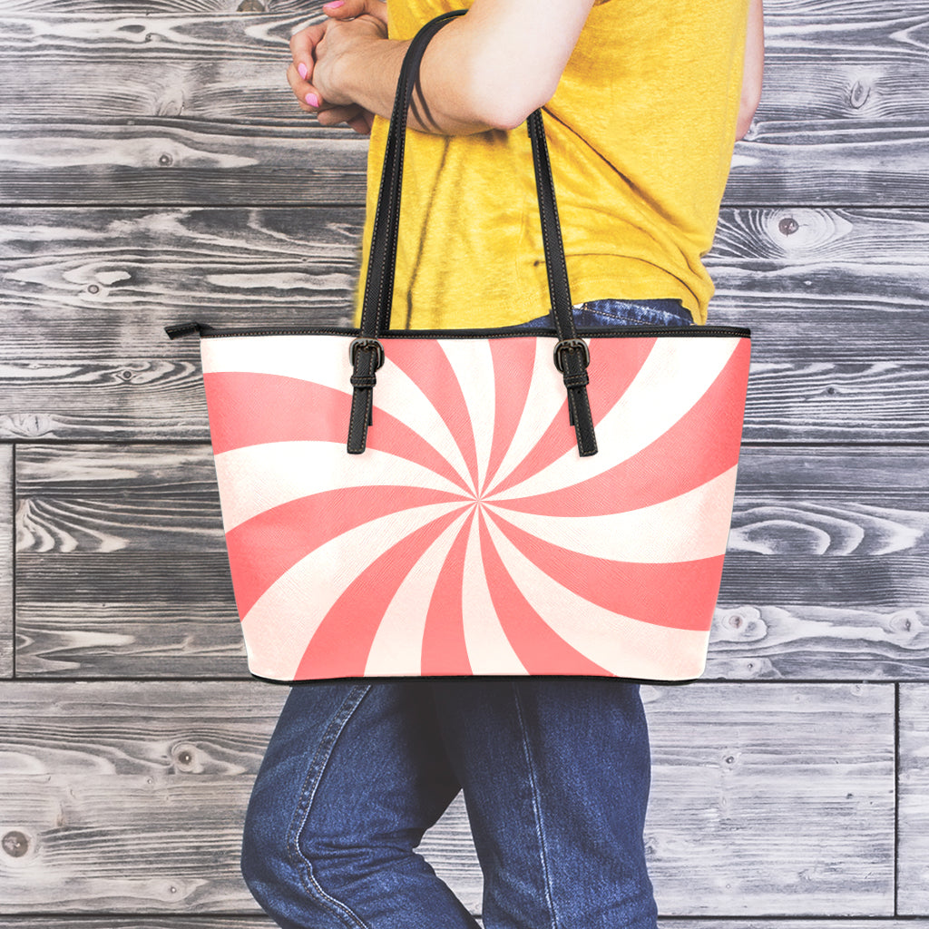 Pink Swirl Print Leather Tote Bag