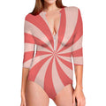 Pink Swirl Print Long Sleeve Swimsuit