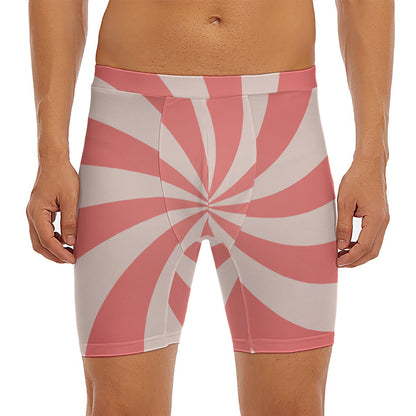 Pink Swirl Print Men's Long Boxer Briefs