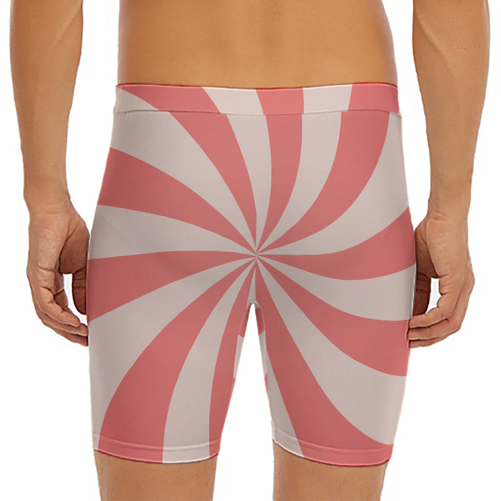 Pink Swirl Print Men's Long Boxer Briefs
