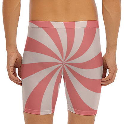 Pink Swirl Print Men's Long Boxer Briefs