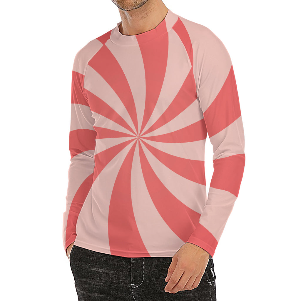 Pink Swirl Print Men's Long Sleeve Rash Guard