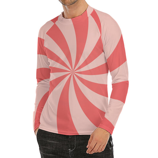 Pink Swirl Print Men's Long Sleeve Rash Guard