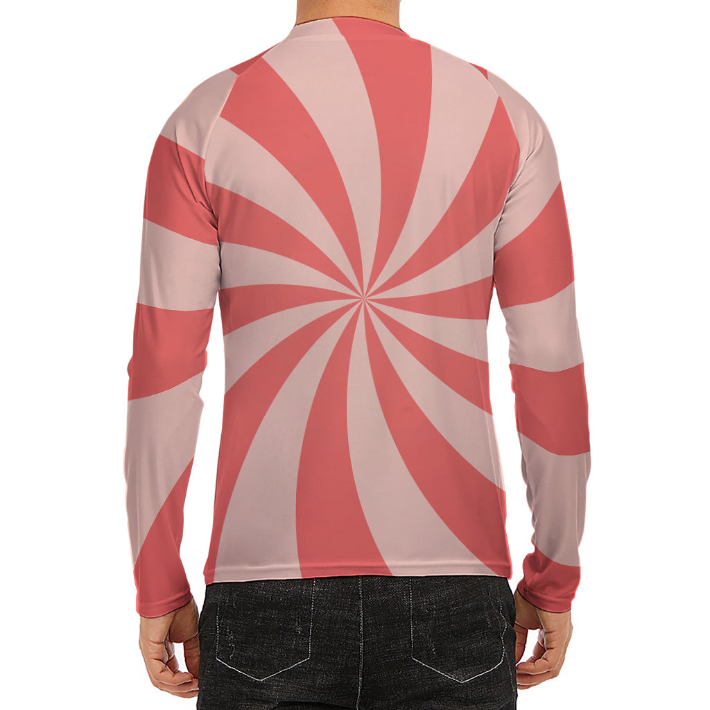Pink Swirl Print Men's Long Sleeve Rash Guard