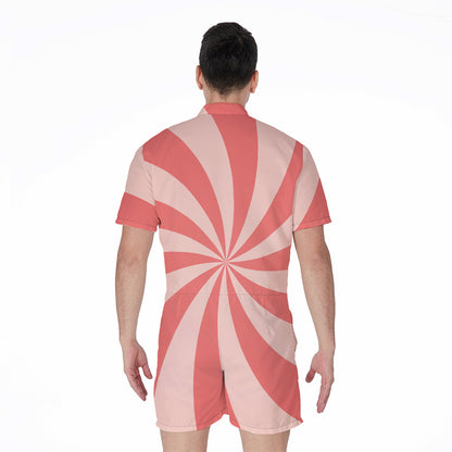 Pink Swirl Print Men's Rompers