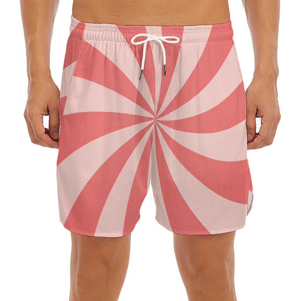 Pink Swirl Print Men's Split Running Shorts