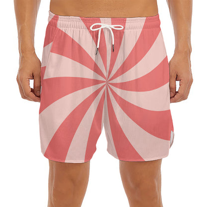 Pink Swirl Print Men's Split Running Shorts