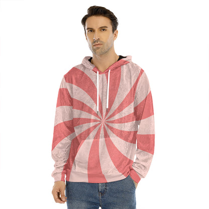 Pink Swirl Print Men's Velvet Pullover Hoodie