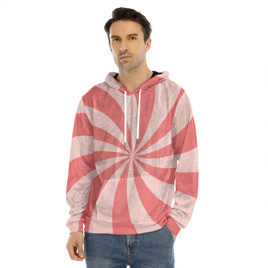 Pink Swirl Print Men's Velvet Pullover Hoodie