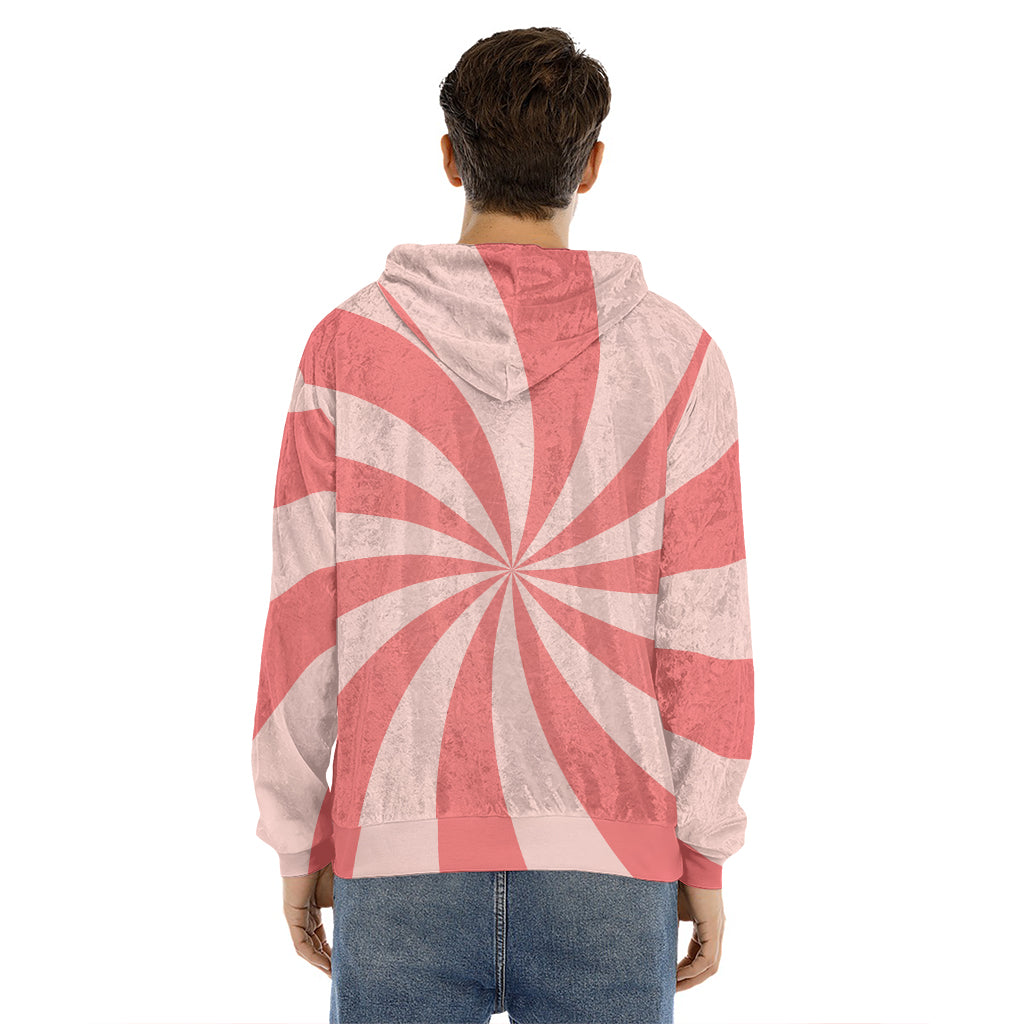 Pink Swirl Print Men's Velvet Pullover Hoodie