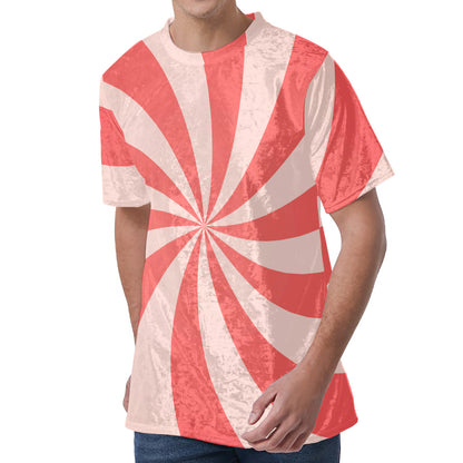 Pink Swirl Print Men's Velvet T-Shirt