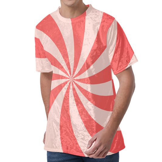 Pink Swirl Print Men's Velvet T-Shirt