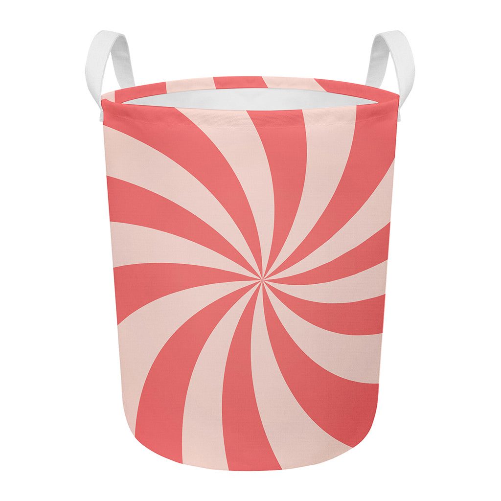 Pink Swirl Print Round Laundry Basket