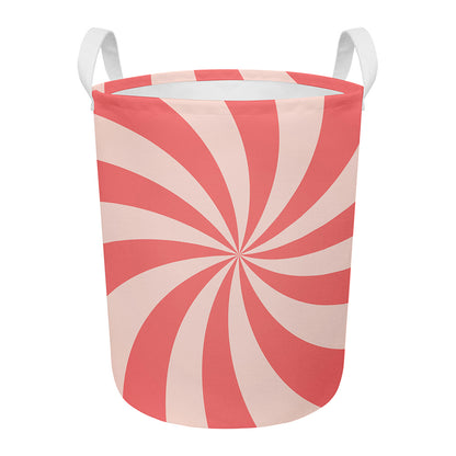 Pink Swirl Print Round Laundry Basket