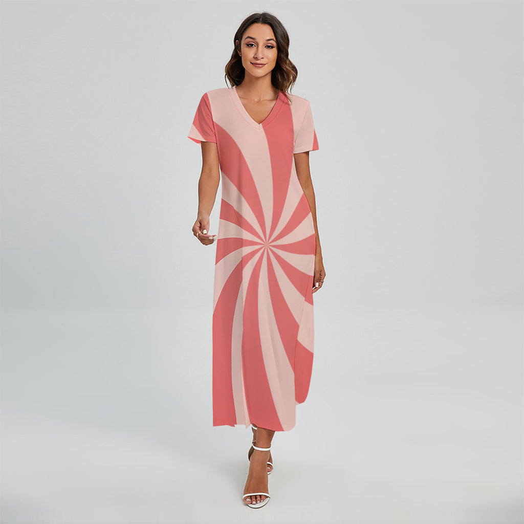 Pink Swirl Print Short Sleeve Maxi Dress