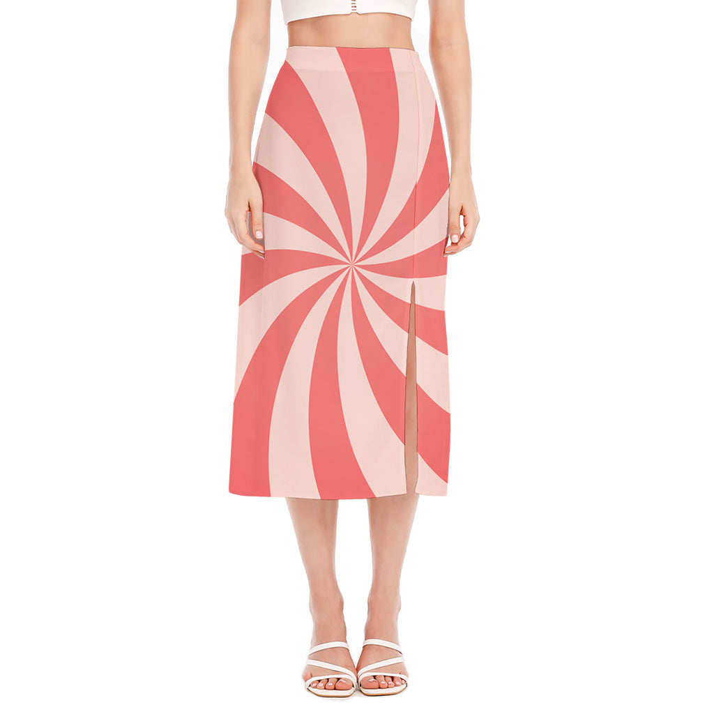 Pink Swirl Print Side Slit Midi Skirt