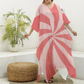 Pink Swirl Print Silk V-Neck Kaftan Dress