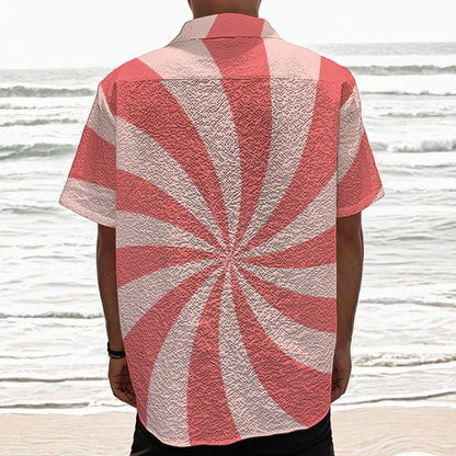 Pink Swirl Print Textured Short Sleeve Shirt
