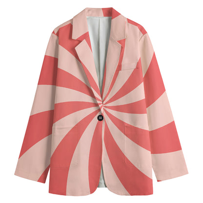 Pink Swirl Print Women's Cotton Blazer